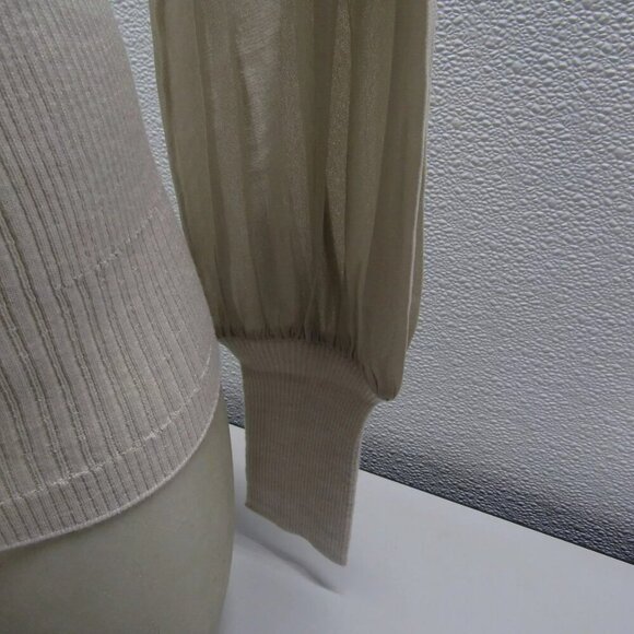 NEW D. EXTERIOR Womens Ribbed Tullle Long Sleeve Shirt Size S Beige - Picture 5 of 16